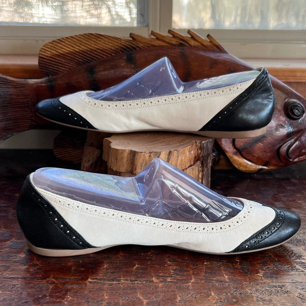 Retro Vintage J.Crew Spectator Oxford Ballet Flats Made in Italy Preppy Hipster - Picture 6 of 9